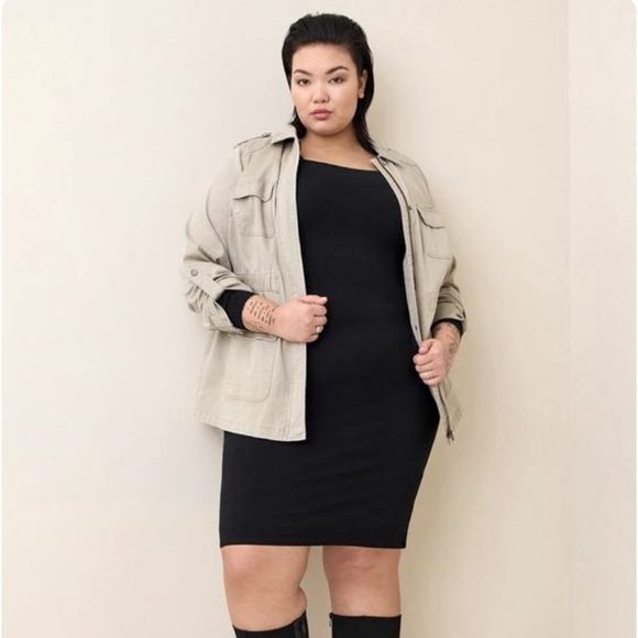 Torrid 4 Curve Square Neckline Casual Body con Black Midi Long Sleeve Dress - Picture 1 of 7